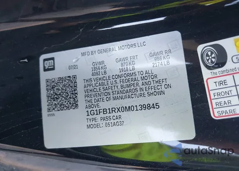 2021 Chevrolet Camaro Rwd 1Lt z USA, uszkodzony, nr VIN 1G1FB1RX0M0139845